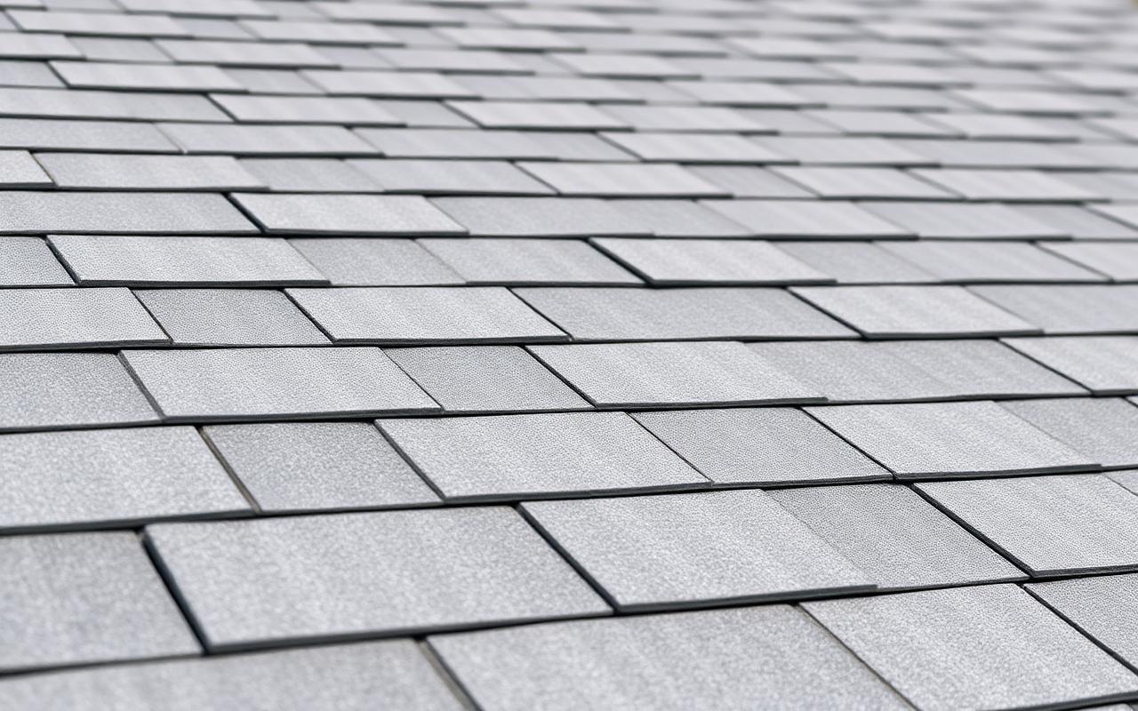 Close-up of three-tab asphalt shingles installed on a residential roof