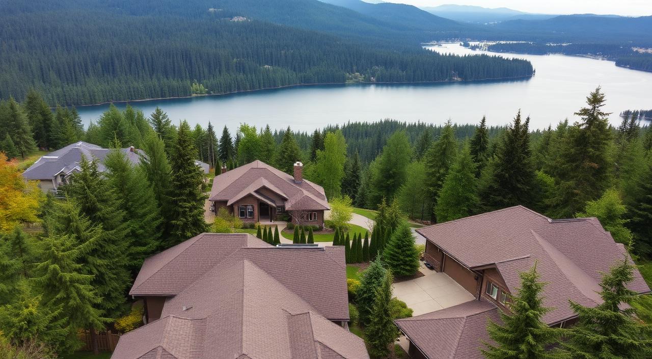 Aerial view of residential rooftops in Anmore, Burnaby/Tri-Cities, British Columbia — Budget Roofers service area