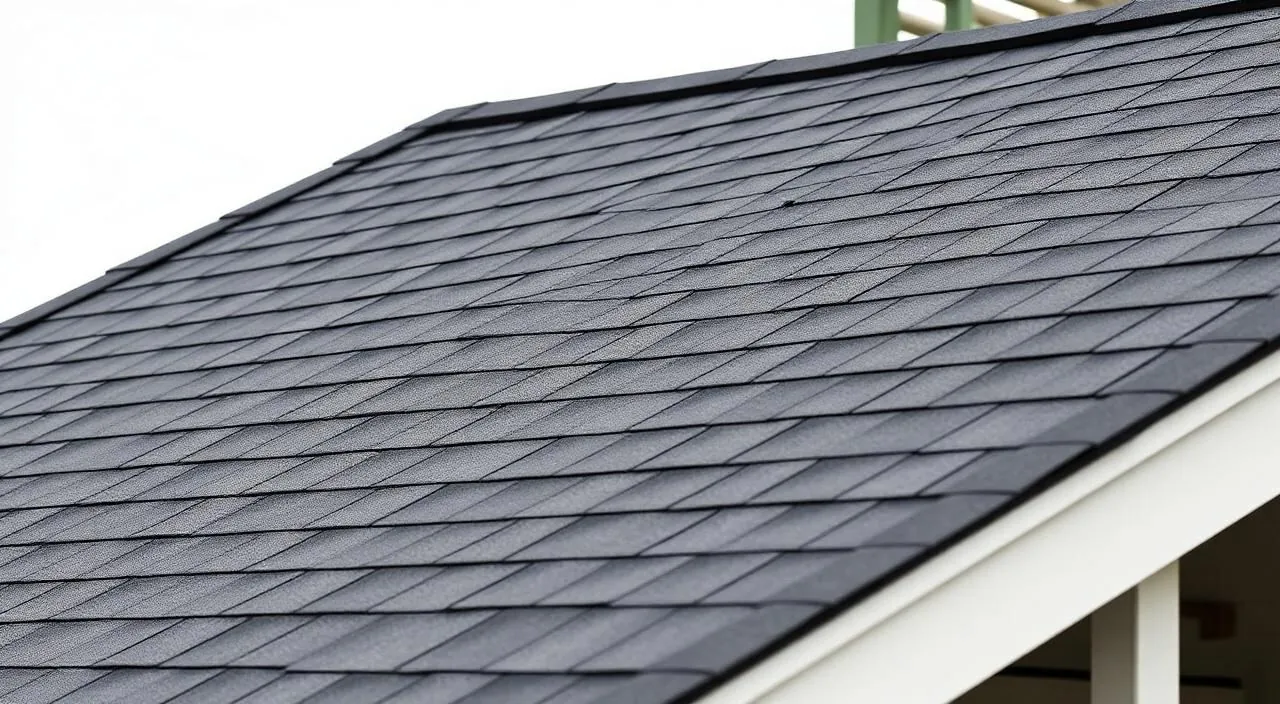 Newly installed dark grey architectural asphalt shingle roof on a Vancouver craftsman home with crisp shadow lines and ridge cap.