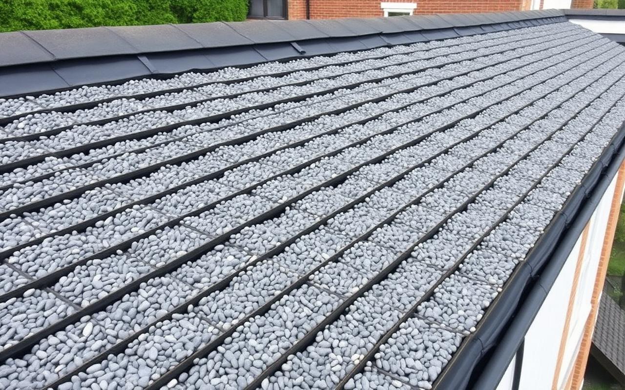 Traditional built-up tar-and-gravel roof on a commercial building