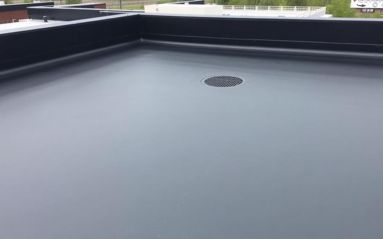 Black EPDM rubber membrane installed on a commercial low-slope roof