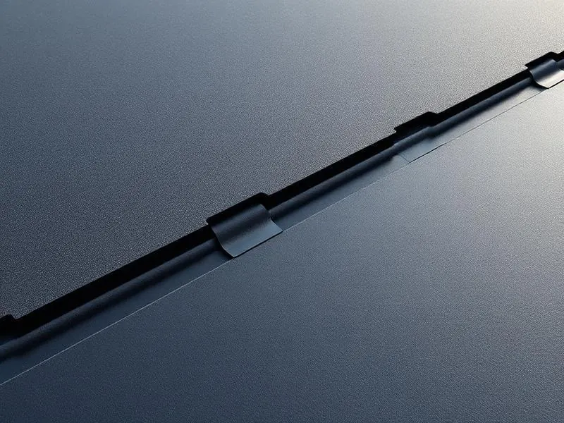 Close-up of black EPDM rubber membrane on a flat roof showing a taped lap seam.