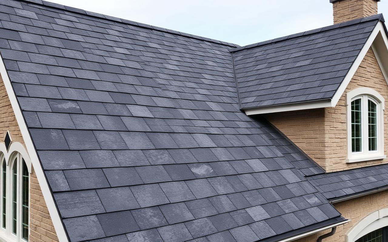 Luxury designer asphalt shingles imitating natural slate texture